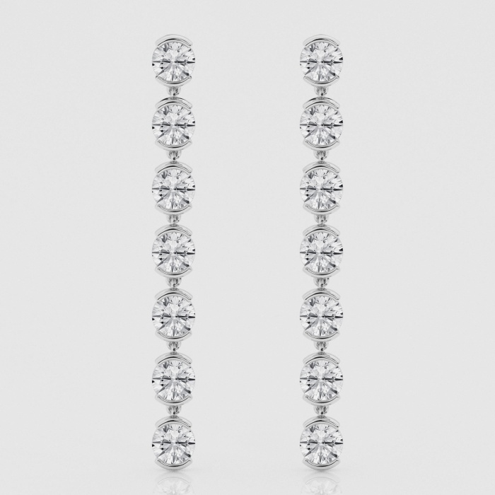 3 1/2 ctw Round Natural Diamond Half Bezel Drop Fashion Earrings