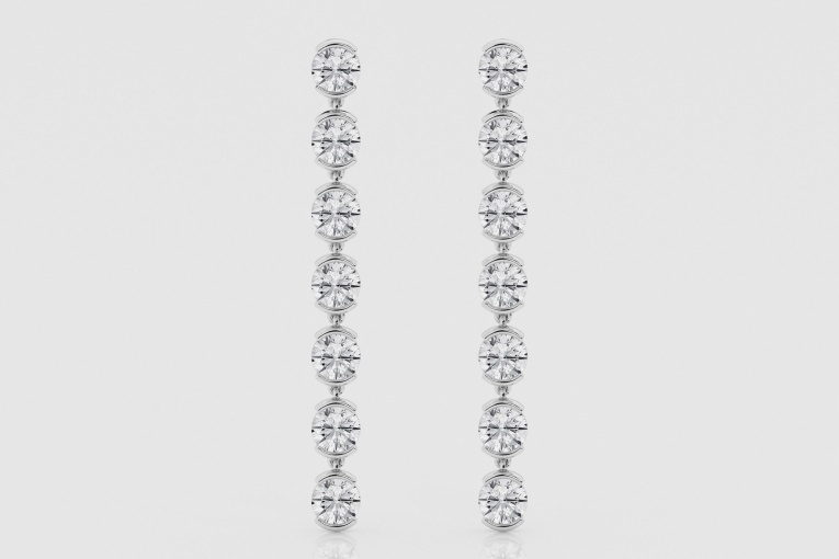 3 1/2 ctw Round Natural Diamond Half Bezel Drop Fashion Earrings