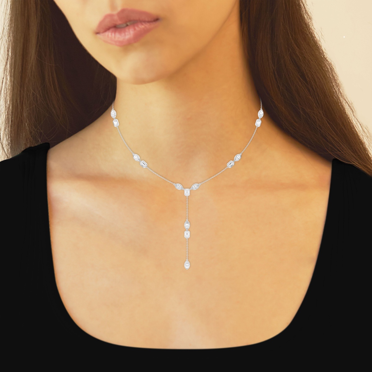 3 1/10 ctw Multi-Shape Natural Diamond Lariat Fashion Necklace