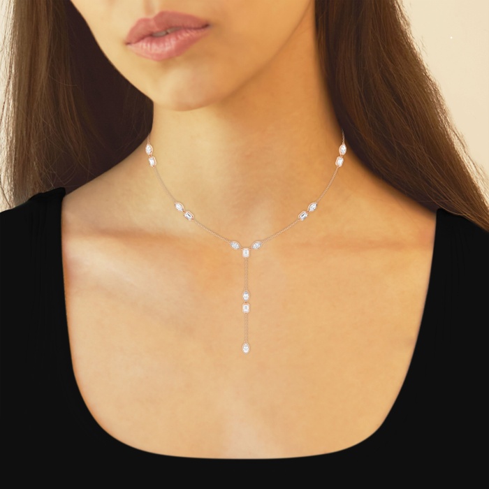 3 1/10 ctw Multi-Shape Natural Diamond Lariat Fashion Necklace