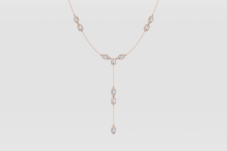 3 1/10 ctw Multi-Shape Natural Diamond Lariat Fashion Necklace