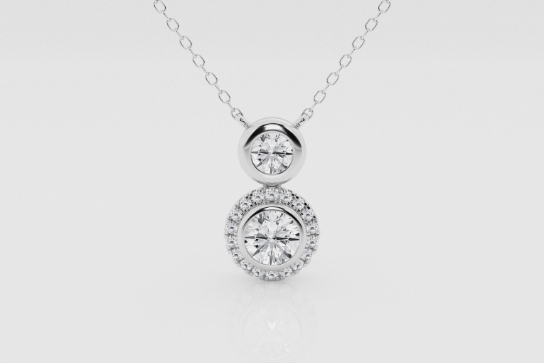 7/8 ctw Round Natural Diamond Bezel Set & Halo Two Stone Halo Pendant