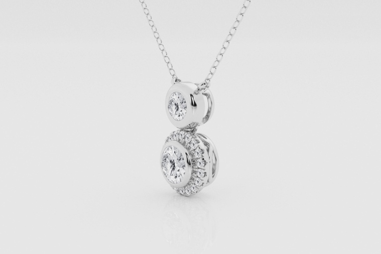 7/8 ctw Round Natural Diamond Bezel Set & Halo Two Stone Halo Pendant