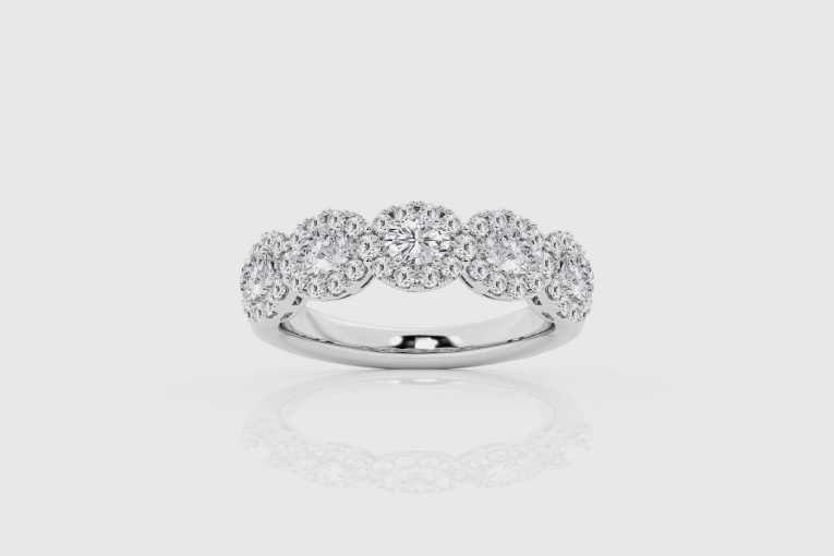 1 2/5 ctw Oval Natural Diamond Halo Five Stone East-West Fashion Band