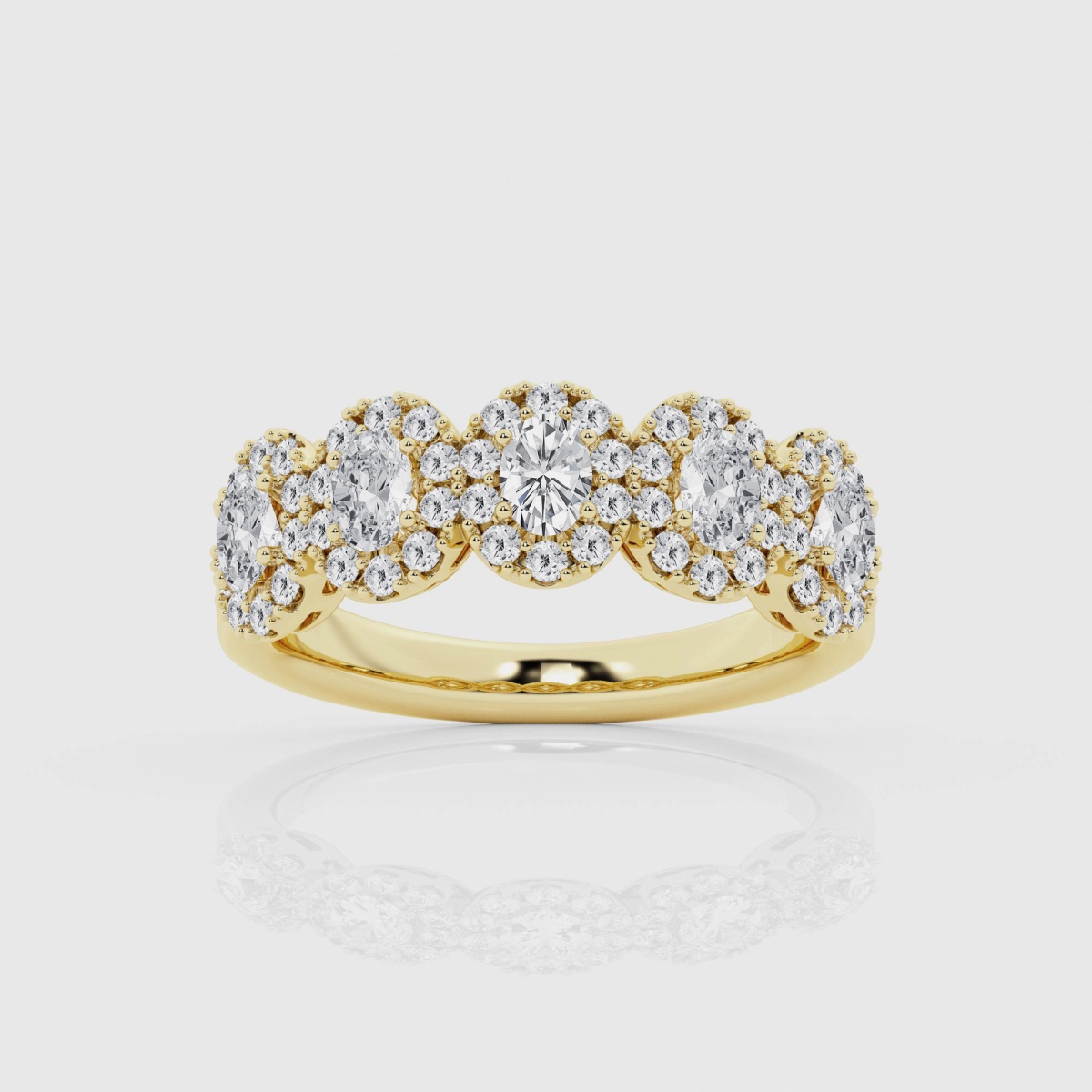 1 2/5 ctw Oval Natural Diamond Halo Five Stone Fashion Band