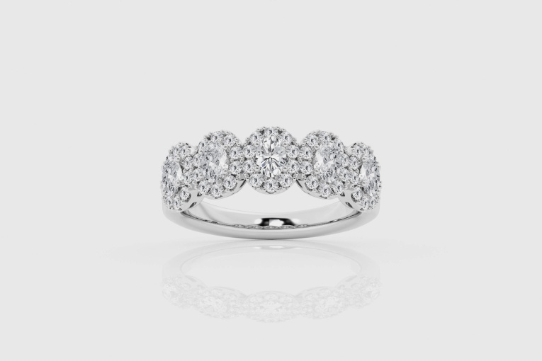 1 2/5 ctw Oval Natural Diamond Halo Five Stone Fashion Band