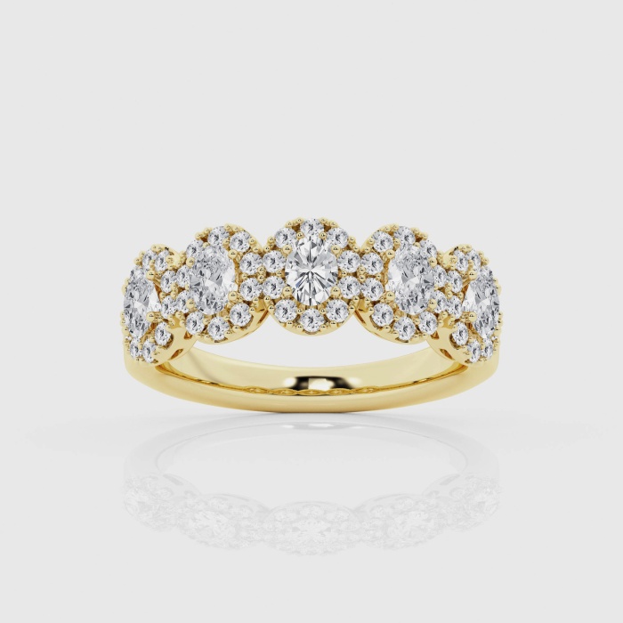 1 2/5 ctw Oval Natural Diamond Halo Five Stone Fashion Band