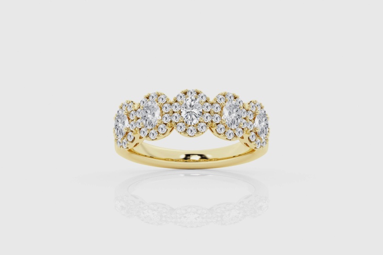 1 2/5 ctw Oval Natural Diamond Halo Five Stone Fashion Band