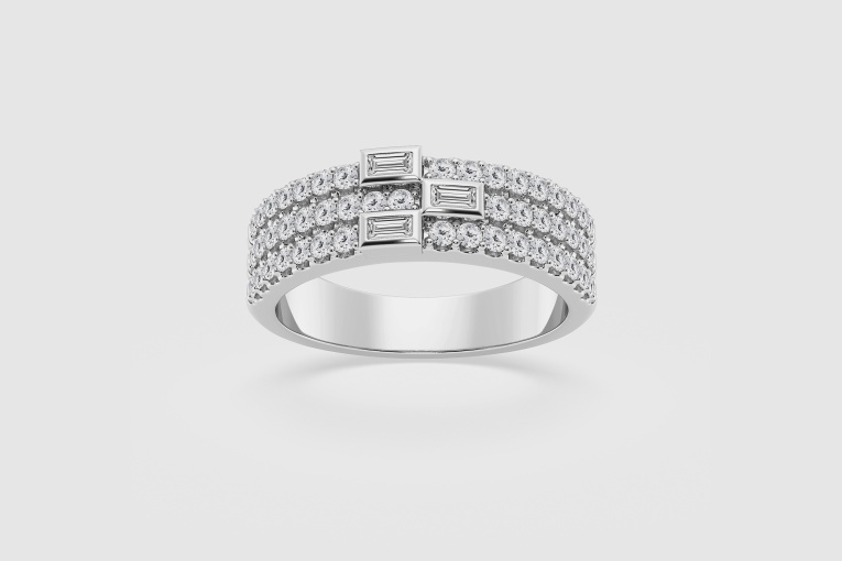 3/4 ctw Round Natural Diamond Triple Row Stackable Ring