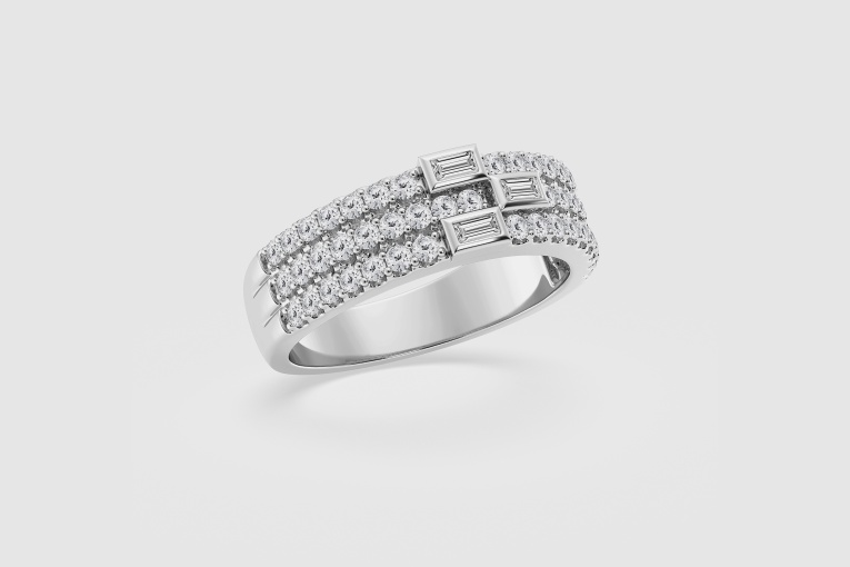 3/4 ctw Round Natural Diamond Triple Row Stackable Ring