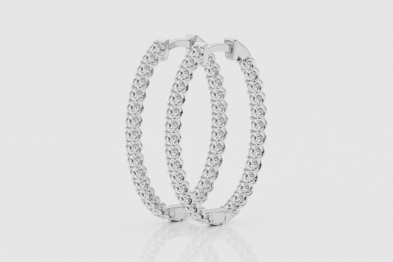 1 ctw Round Natural Diamond Inside-Out Oval Shape Prong Set Hoops