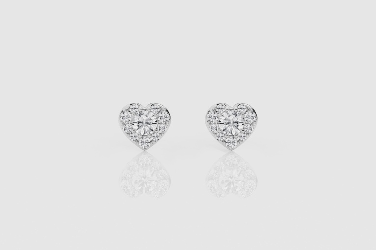 Natural Diamond | 2/3 ctw Round Heart Shape Stud Earrings
