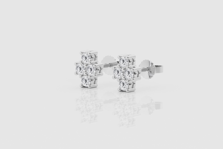 Natural Diamond | 3/4 ctw Round Four Stone Stud Earrings