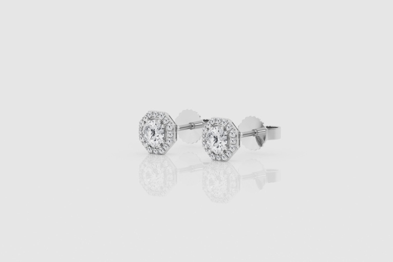 Natural Diamond | 1/2 ctw Round Octagonal Halo Stud Earrings