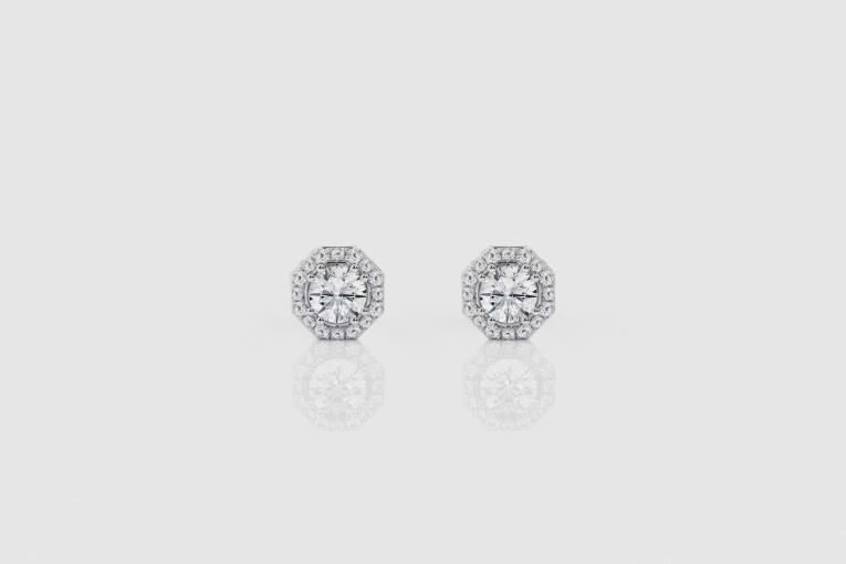 Natural Diamond | 1/2 ctw Round Octagonal Halo Stud Earrings