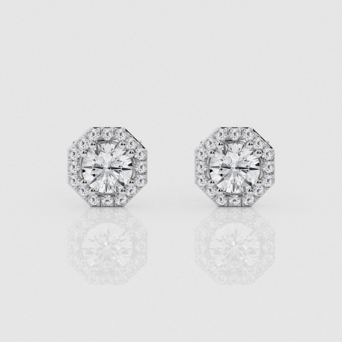 Natural Diamond | 1 1/2 ctw Round Octagonal Halo Stud Earrings