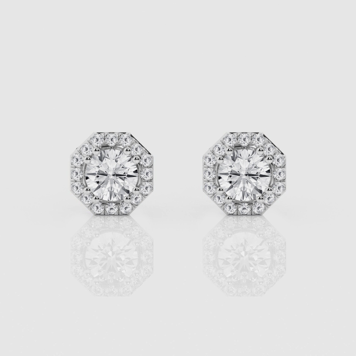 Natural Diamond | 1 1/2 ctw Round Octagonal Halo Stud Earrings