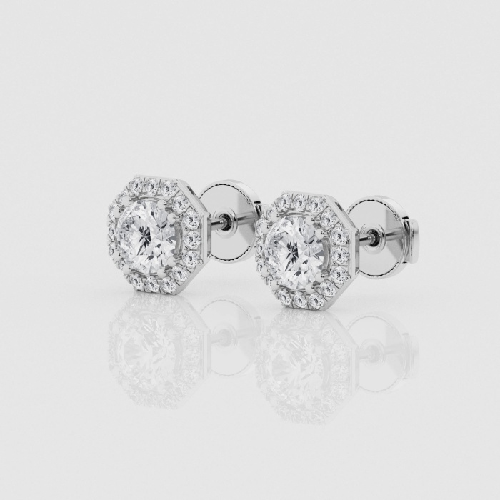 Natural Diamond | 1 1/2 ctw Round Octagonal Halo Stud Earrings