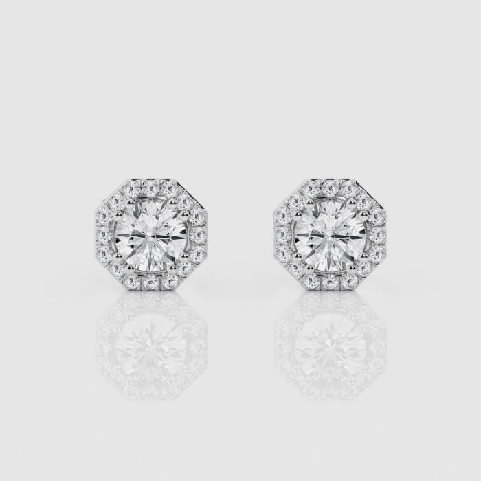 Natural Diamond | 1 1/2 ctw Round Octagonal Halo Stud Earrings