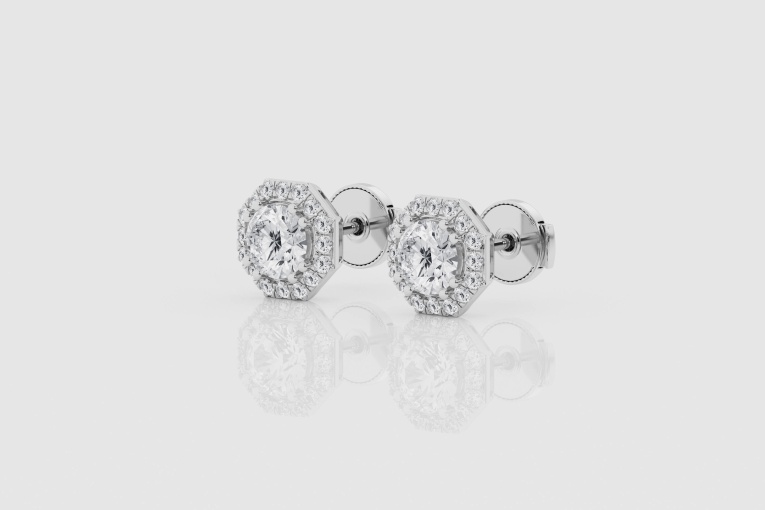 Natural Diamond | 1 1/2 ctw Round Octagonal Halo Stud Earrings