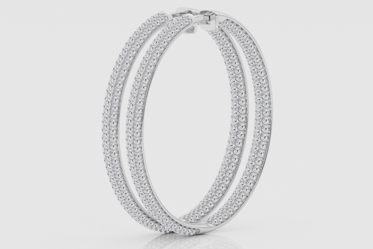 Natural Diamond | 5 ctw Round Pave large Hoop Earrings