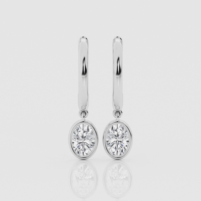 Natural Diamond | 3/4 ctw Oval Dangle Huggie Hoop Earrings