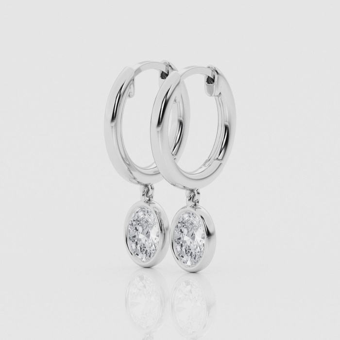 Natural Diamond | 3/4 ctw Oval Dangle Huggie Hoop Earrings