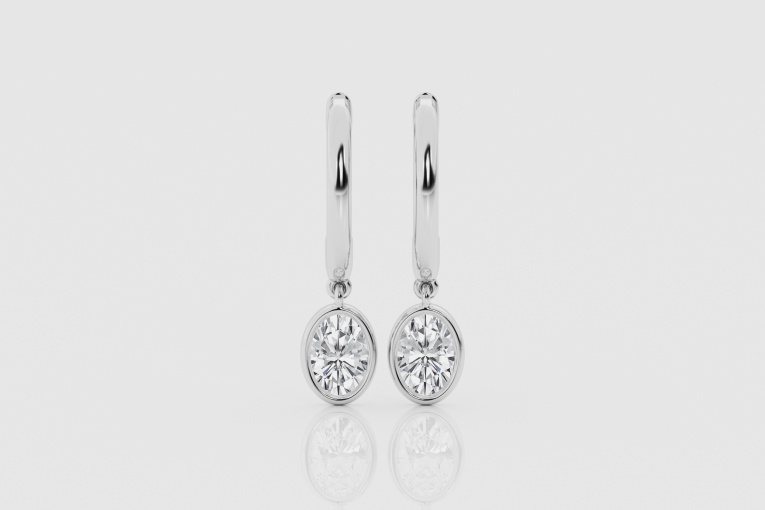 Natural Diamond | 3/4 ctw Oval Dangle Huggie Hoop Earrings