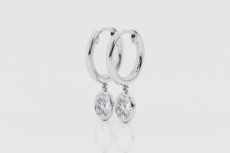 Natural Diamond | 3/4 ctw Oval Dangle Huggie Hoop Earrings