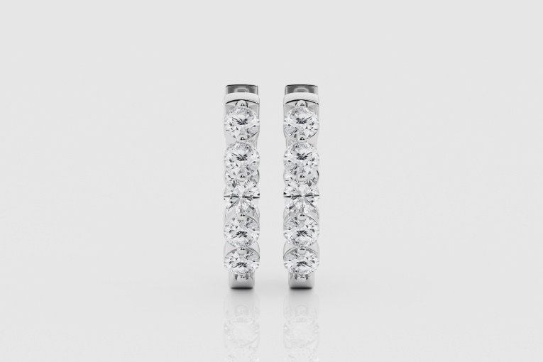 Natural Diamond | 2 ctw Round Floating Inside Out Oval Shape Hoop Earrings