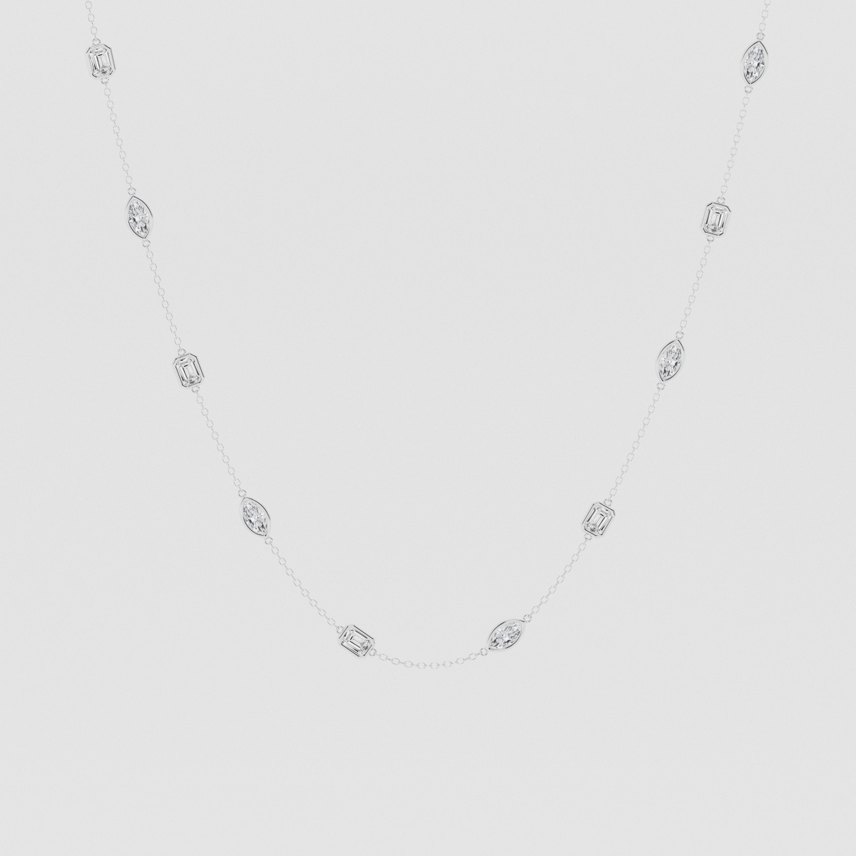 Natural Diamond | 2 7/8 ctw Marquise and Emerald Station Necklace