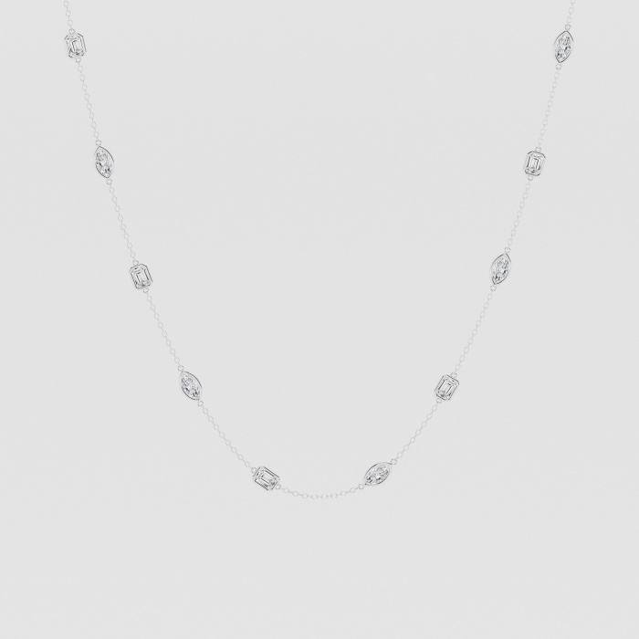 Natural Diamond | 2 7/8 ctw Marquise and Emerald Station Necklace