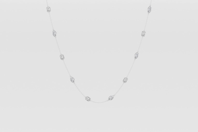 Natural Diamond | 2 7/8 ctw Marquise and Emerald Station Necklace