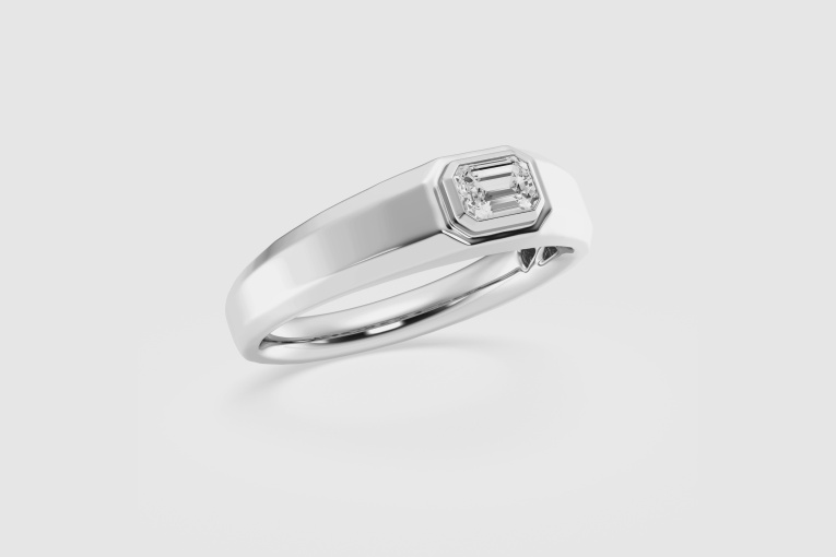 Natural Diamond | 1/2 ctw Emerald Bezel Set Signet Fashion Ring