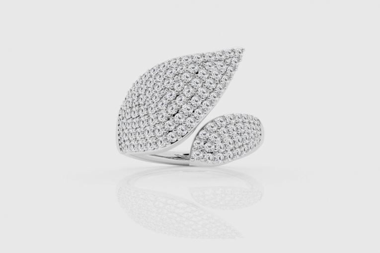 Natural Diamond | 1 1/2 ctw Round Bypass Pave Leaf Fashion Ring