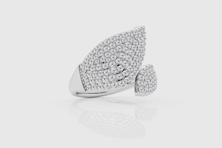 Natural Diamond | 1 1/2 ctw Round Bypass Pave Leaf Fashion Ring