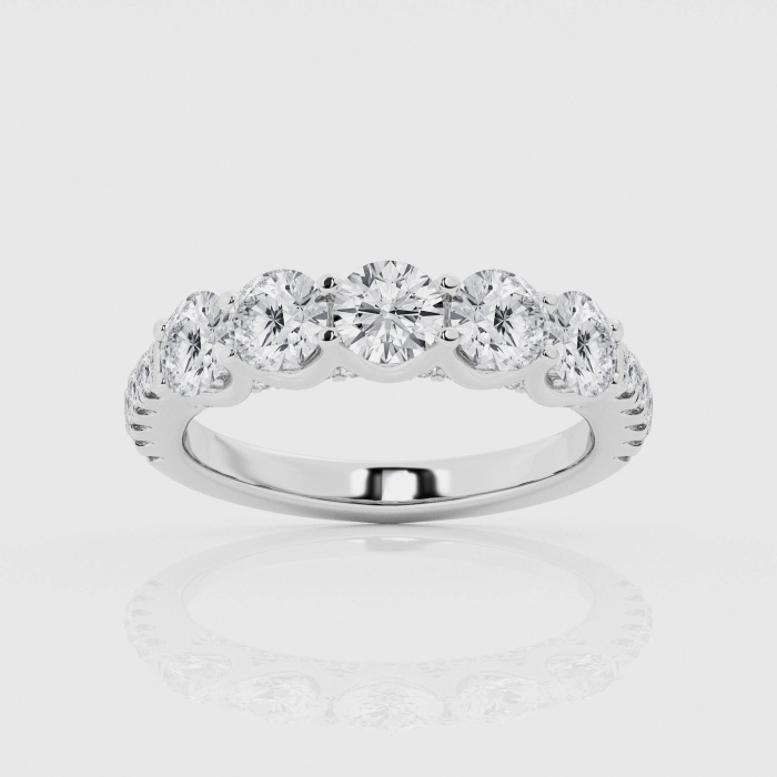 Natural Diamond | 3 ctw Round Five Stone Anniversary Band with Side Accents