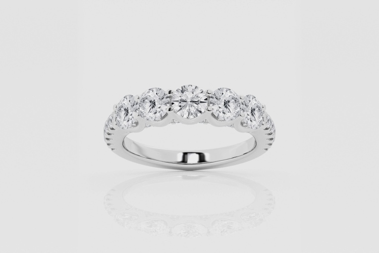 Natural Diamond | 3 ctw Round Five Stone Anniversary Band with Side Accents