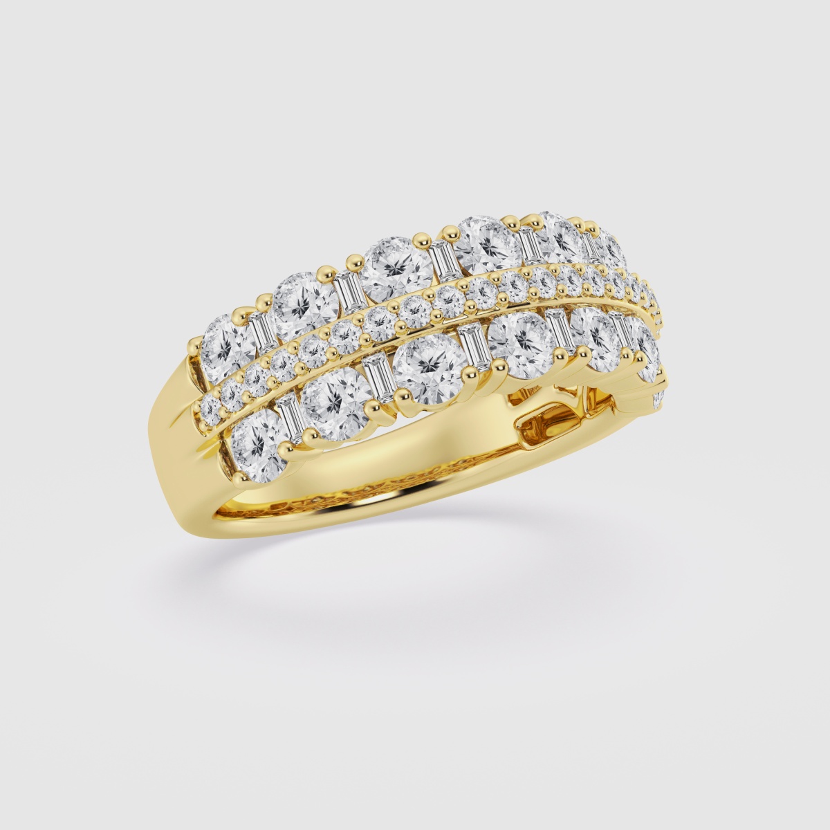 Natural Diamond | 1 1/2 ctw Baguette and Round Ribbon Fashion Band