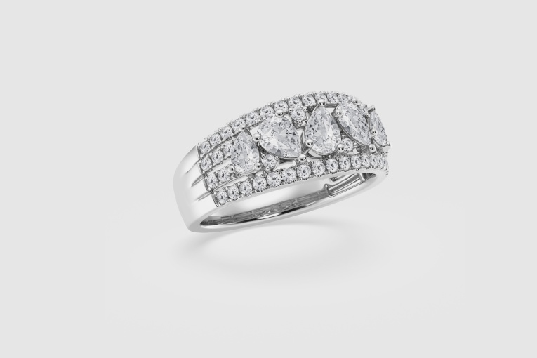 Natural Diamond | 1 1/2 ctw Pear and Round Scattered Fashion Band