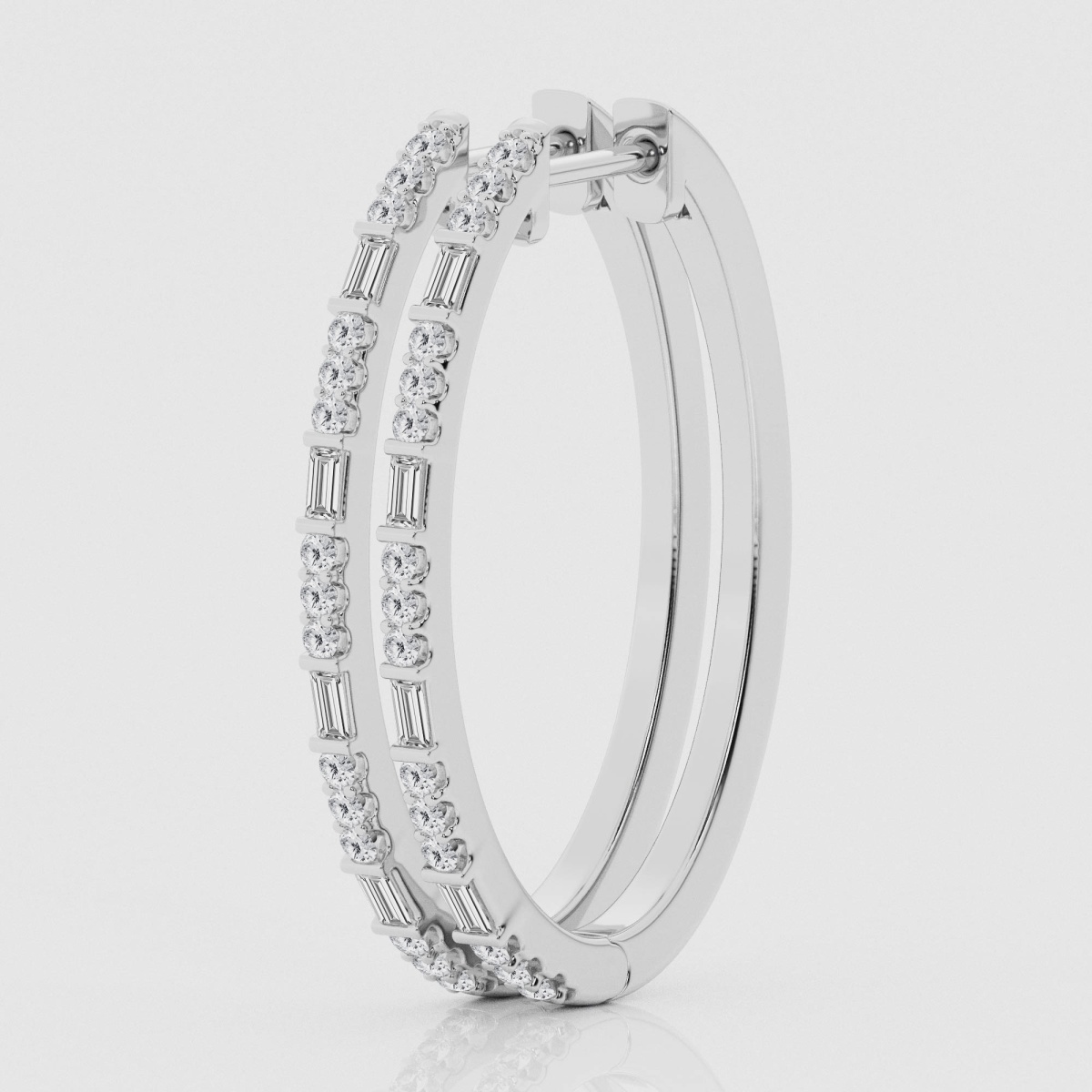 Natural Diamond | 1/2 ctw Baguette and Round Alternate Round Oval Shape Hoop Earrings