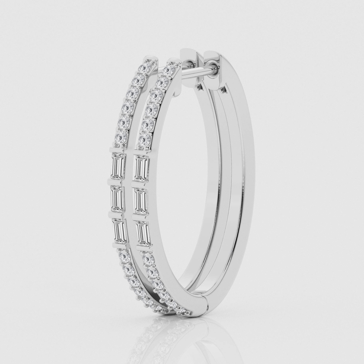 Natural Diamond | 1/2 ctw Baguette and Round Oval Shape Hoop Earrings