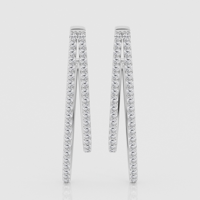 Natural Diamond | 1 ctw Round Double Row Graduated Hoop Earrings