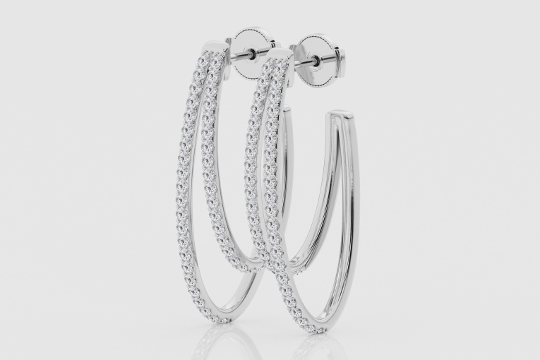 Natural Diamond | 1 ctw Round Double Row Graduated Hoop Earrings