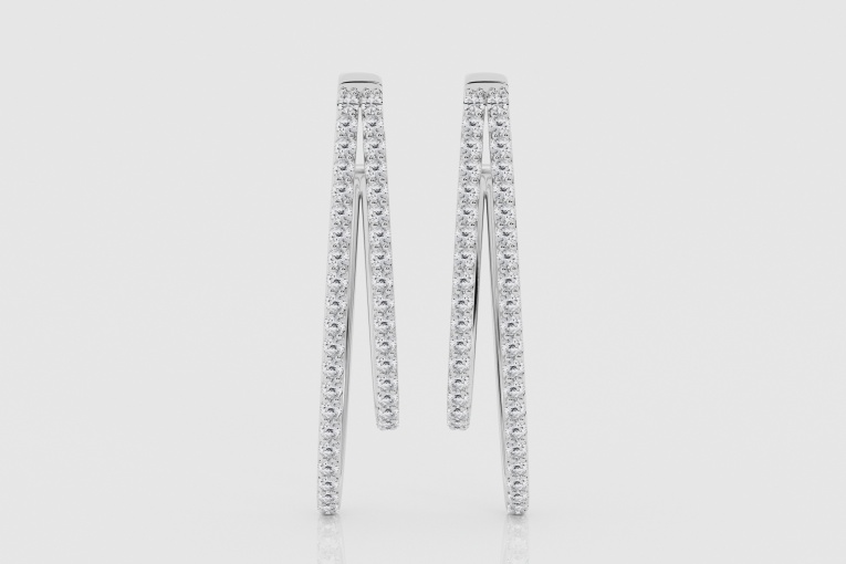 Natural Diamond | 1 ctw Round Double Row Graduated Hoop Earrings