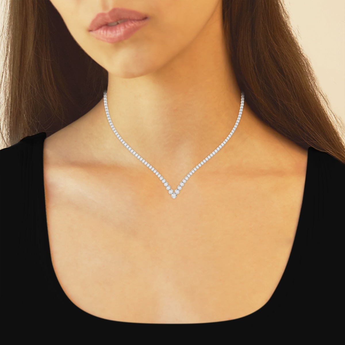 5 ctw Round Natural Diamond Riviera Chevron Tennis Necklace