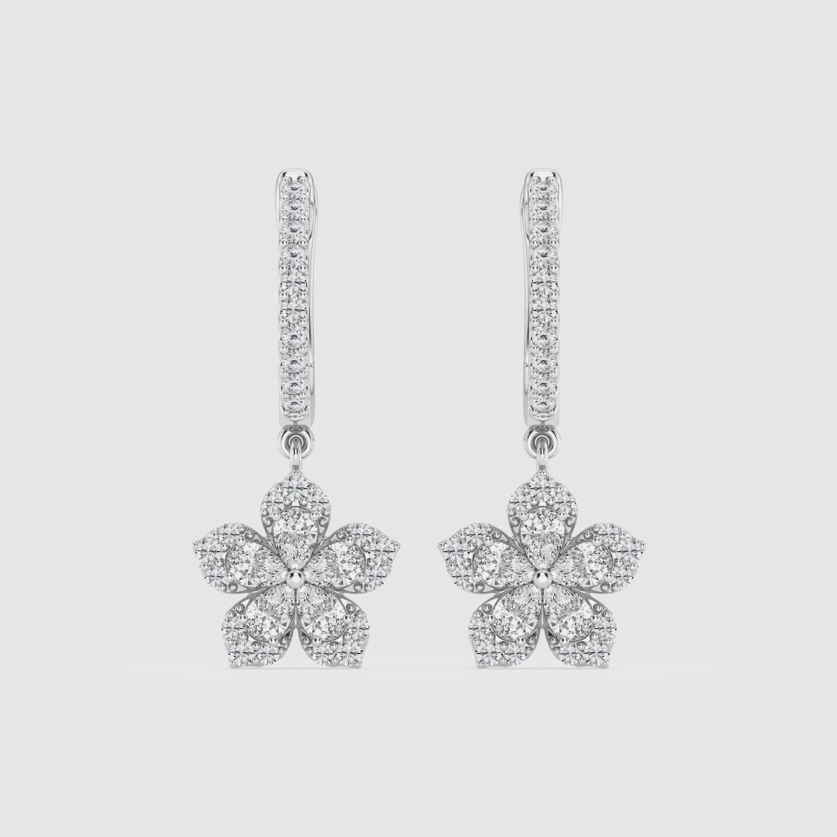 1 1/4 ctw Pear Natural Diamond Flower Dangle Fashion Earrings