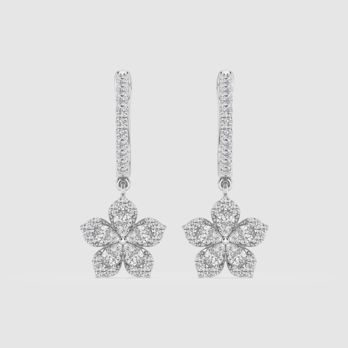 1 1/4 ctw Pear Natural Diamond Flower Dangle Fashion Earrings