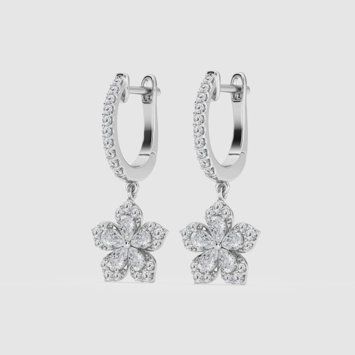 1 1/4 ctw Pear Natural Diamond Flower Dangle Fashion Earrings