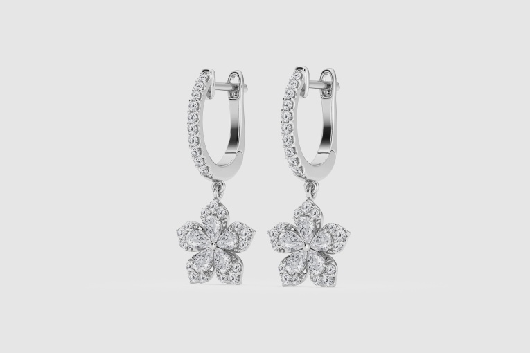 1 1/4 ctw Pear Natural Diamond Flower Dangle Fashion Earrings